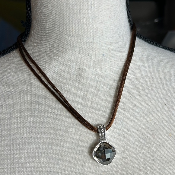 Brighton Venus Rising Necklace Taupe Champagne Swarovski Crystal Brown Cord 17" - Picture 2 of 12